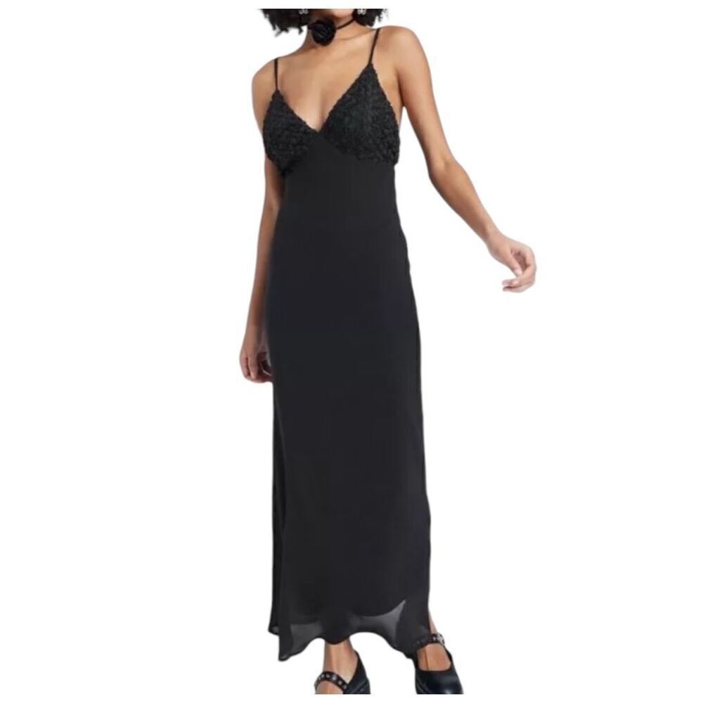 NEW Wild Fable Sleeveless Rosette Cup Black Maxi Dress XXS
